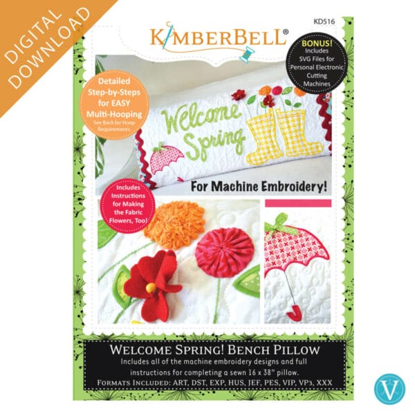 kdvt113 Welcome Spring Bench Pillow Embroidery design