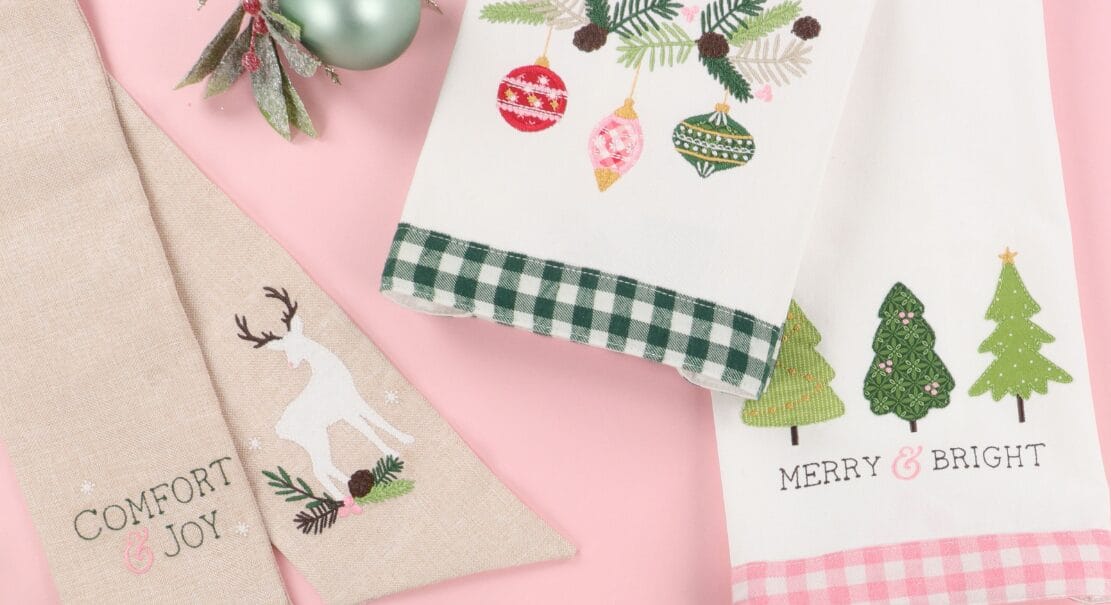 Closeup of  Two Merry & Bright Tea Towels